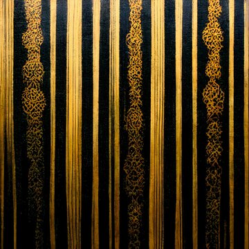 Intricate Gold Arabic Pattern In Vertical Stripes Over Black Velvet 