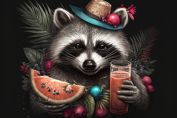 Cheeky raccoon in a Hawaiian shirt at a luau party, generative ai - obrazy, fototapety, plakaty