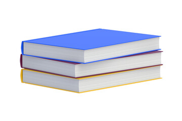 Three hardcover books isolated on white background. 3d render