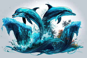 Happy Dolphins Jumping Sea Party