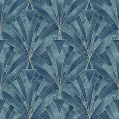 Art deco style geometric forms blue seamless pattern background - 569376244