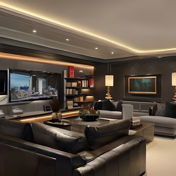 View of upscale television room.