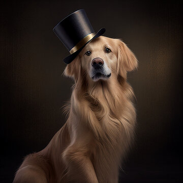 Golden retriever dog in a top hat Stock Illustration Adobe Stock