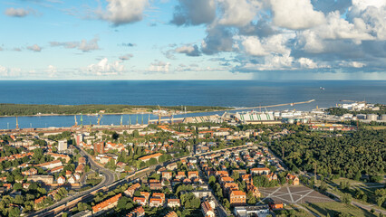 Fototapeta premium The port of Klaipeda from above, the gate of the Baltic Sea and the old town can be seen