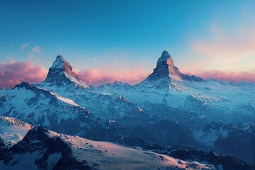 Naklejka na ściany i meble panoramic view to the majestic Matterhorn mountain, Valais, Switzerland. Generative AI