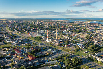 Klaipeda city by the lagoon, view from above, Lithuania