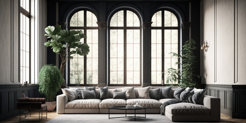 Interior of modern living room 3d rendering, Generative AI