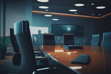 Luxurious and modern conference board room with chairs and table. Generative AI