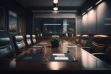 Luxurious and modern conference board room with chairs and table. Generative AI