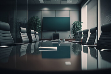 Luxurious and modern conference board room with chairs and table. Generative AI