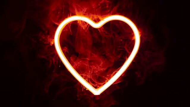 Glowing heart slowly burning red hot flames. Symbolizing passion, lust, or desire.