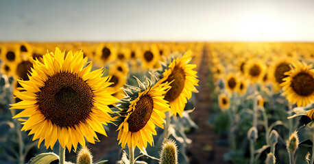 field of sunflowers in the summer sun, generative ai