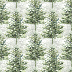 Obraz premium Christmas tree swamp forest in winter,Decorated christmas tree New year Watercolor illustration Water color drawing,tree watercolor pine cedar set nature garden painting 