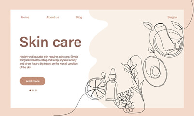 Skin care concept. Landing page template. Morning routine. Bath time. Organic products for scrubbing and body skin care with natural herbal skin care products, top view. Vector illustration