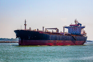 ship of chemicals in port, green water in miramar beach, tampico madero , tamaulipas 