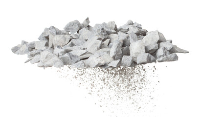 Rock gravel fly explosion fall, gray stone pebbles rock explode abstract cloud fly. Construction...