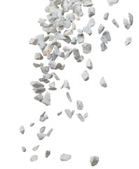 Rock gravel fall down pouring, gray stone pebbles rock explode abstract cloud fly. Construction...