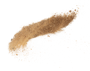 Big size Sand flying explosion, Golden grain sands wave explode. Abstract cloud fly. Yellow color sand splash throwing in Air. White background Isolated high speed shutter, throwing freeze stop motion