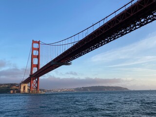 Fototapeta na wymiar san francisco bridge, golden gate bridge on the water beautiful sunset view sf coast