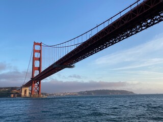 san francisco bridge, golden gate bridge on the water beautiful sunset view sf coast