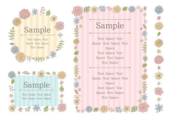 手描きのパステルカラーの花や植物のフレームセット