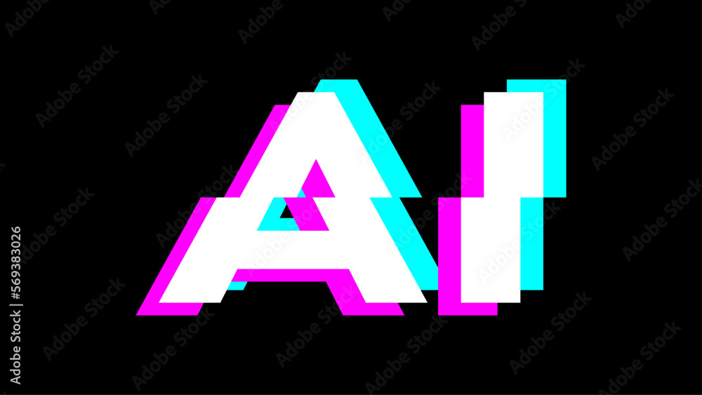 Poster artificial intelligence ai futuristic technology text design icon with glitch or chromatic aberratio
