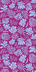 Abstract background with leaves and flowers in Matisse style. Seamless pattern with Scandinavian cut out elements.