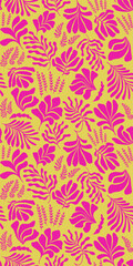 Abstract background with leaves and flowers in Matisse style. Seamless pattern with Scandinavian cut out elements.