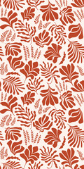 Abstract background with leaves and flowers in Matisse style. Seamless pattern with Scandinavian cut out elements.