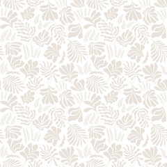 Abstract background with leaves and flowers in Matisse style. Seamless pattern with Scandinavian cut out elements.