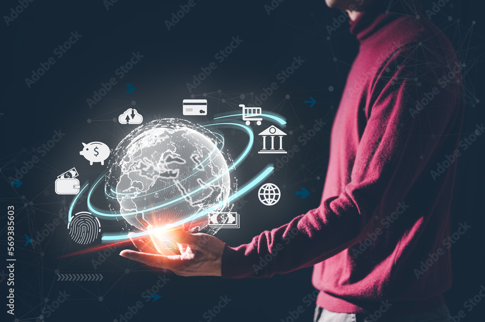 Poster internet of thaing business global internet connection application technology and digital marketing,