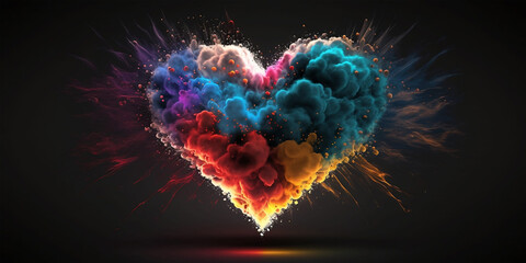 Multicolored Heart Shaped Fantasy Firework Cloud AI Generated