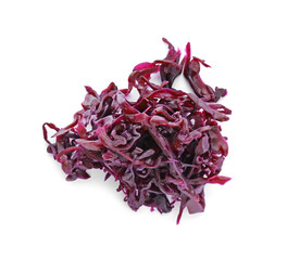 Tasty red cabbage sauerkraut isolated on white, top view