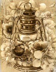 vintage lantern  with flowers