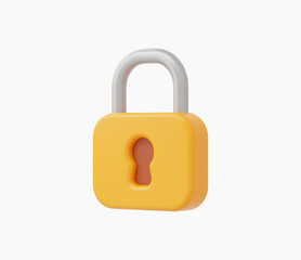 3d Realistic Yellow Locked padlock vector illustration