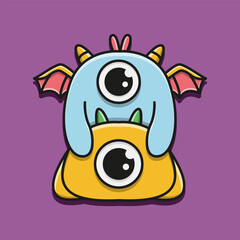cute monster cartoon doodle design for coloring, backgrounds, stickers, logos, symbol, icons and more