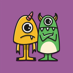 cute monster cartoon doodle design for coloring, backgrounds, stickers, logos, symbol, icons and more