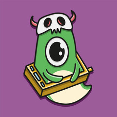 cute monster cartoon doodle design for coloring, backgrounds, stickers, logos, symbol, icons and more