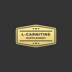 L-Carnitine Seal Vector or L-Carnitine Supplement Label Vector On Black Background. L-Carnitine Supplement logo or label. Suitable for health products. L-Carnitine seal for products rich in amino acid