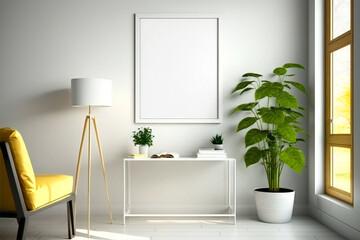 blank poster frame in wall room mockup. generative ai