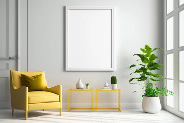 Fototapeta na wymiar blank poster frame in wall room mockup. generative ai