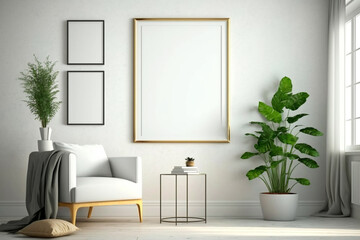 Naklejka na ściany i meble blank poster frame in wall room mockup. generative ai