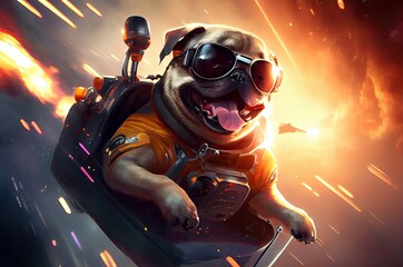 Obraz na płótnie Canvas Airforce Pug Heroic And Flying For His Country Generative AI