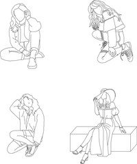 Vector sketch of a photo model having a photo shoot in a sitting pose