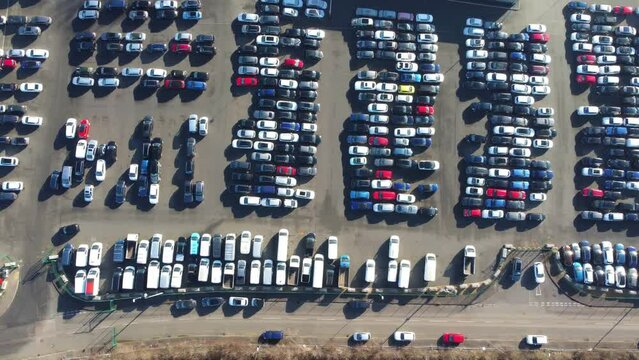 Aerial Footage of Huge Car Parking at Kempston Bedford Town of England UK. The Footage  Was Captured on 06-Feb-2023 with Drone's Camera