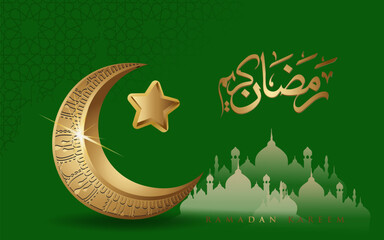 Ramadan Kareem Greeting Card Islamic Illustration background vector design with beautiful moon and Arabic calligraphy