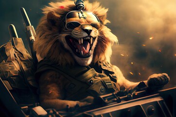 Military Lion Daring And Standing Strong Generative AI