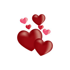 Fototapeta na wymiar 3d red hearts on white background Cute love banner Vector illustration