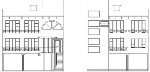 Vector sketch of simple old style house illustration