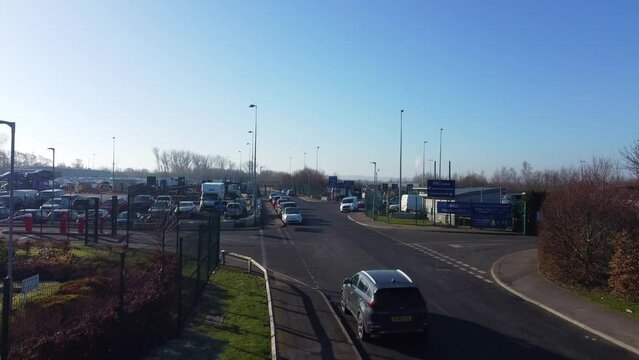 Aerial Footage of Huge Car Parking at Kempston Bedford Town of England UK. The Footage  Was Captured on 06-Feb-2023 with Drone's Camera